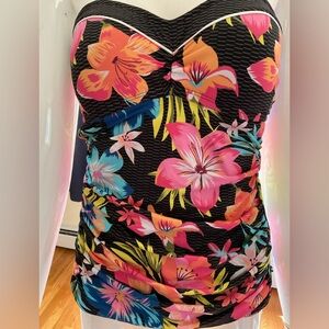 Bleu Rod Beattie Floral One Piece Swimsuit - Black, Pink, Orange, Yellow